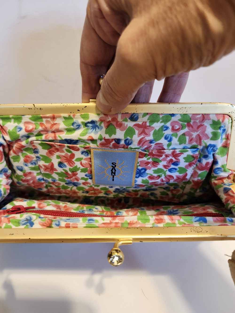 NEW SANTI Embroidered Floral & Butterfly Natural Linen Canvas Evening Bag $165 - Picture 8 of 9